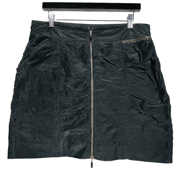 Cue Australia Zip Front Mini Skirt Black Ruched Funky Short Casual - 14 - Picture 1 of 5